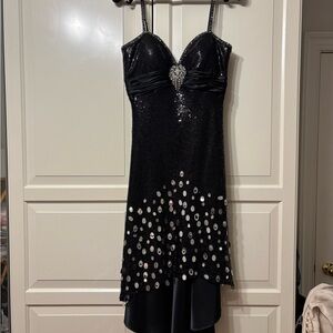 Black Sequin Evening Dress with Crystal Accent